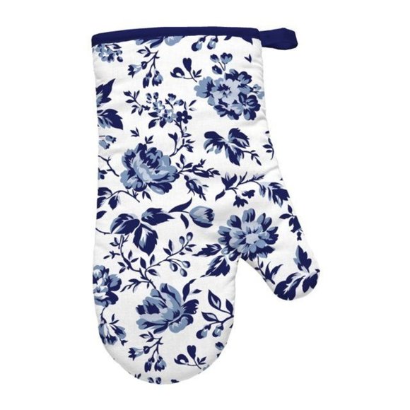 Floral Blooms Kitchen Towel Set 5-Pc Pot Holder Oven Mitt Navy Blue White NEW - Picture 3 of 6
